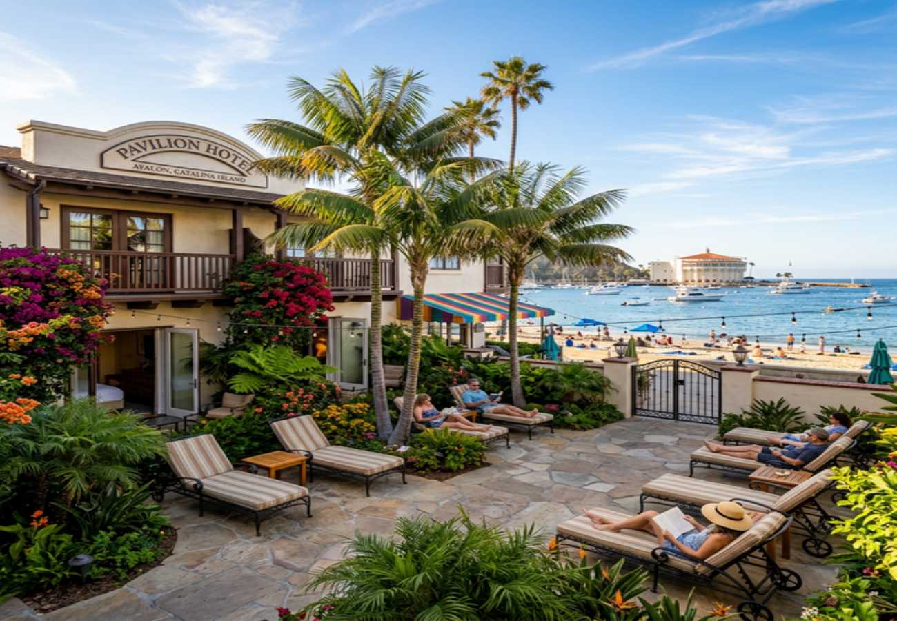 Pavilion Hotel, Catalina Island — tropical courtyard beachfront boutique hotel
