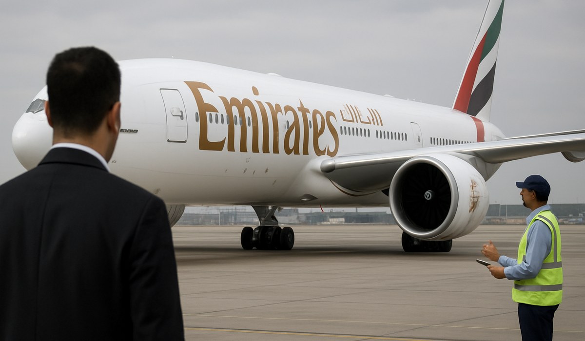Emirates aircraft at Dubai International Airport during Gulf airspace restrictions, March 2026