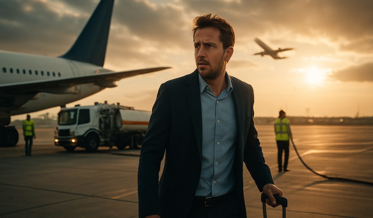 Airline passengers at an airport terminal
