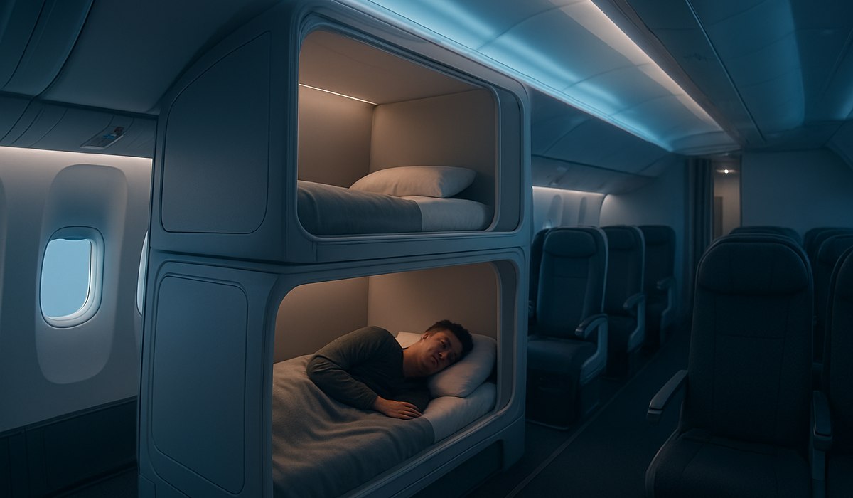 Air New Zealand Skyculture sleep pod bunk bed installation in economy cabin, 2026