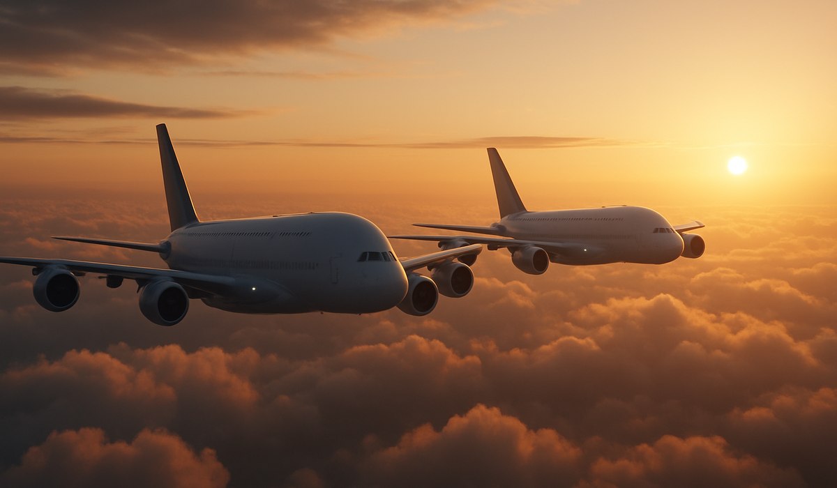 Boeing 747-8 and Airbus A380 aircraft parked at major international hub airport, 2026