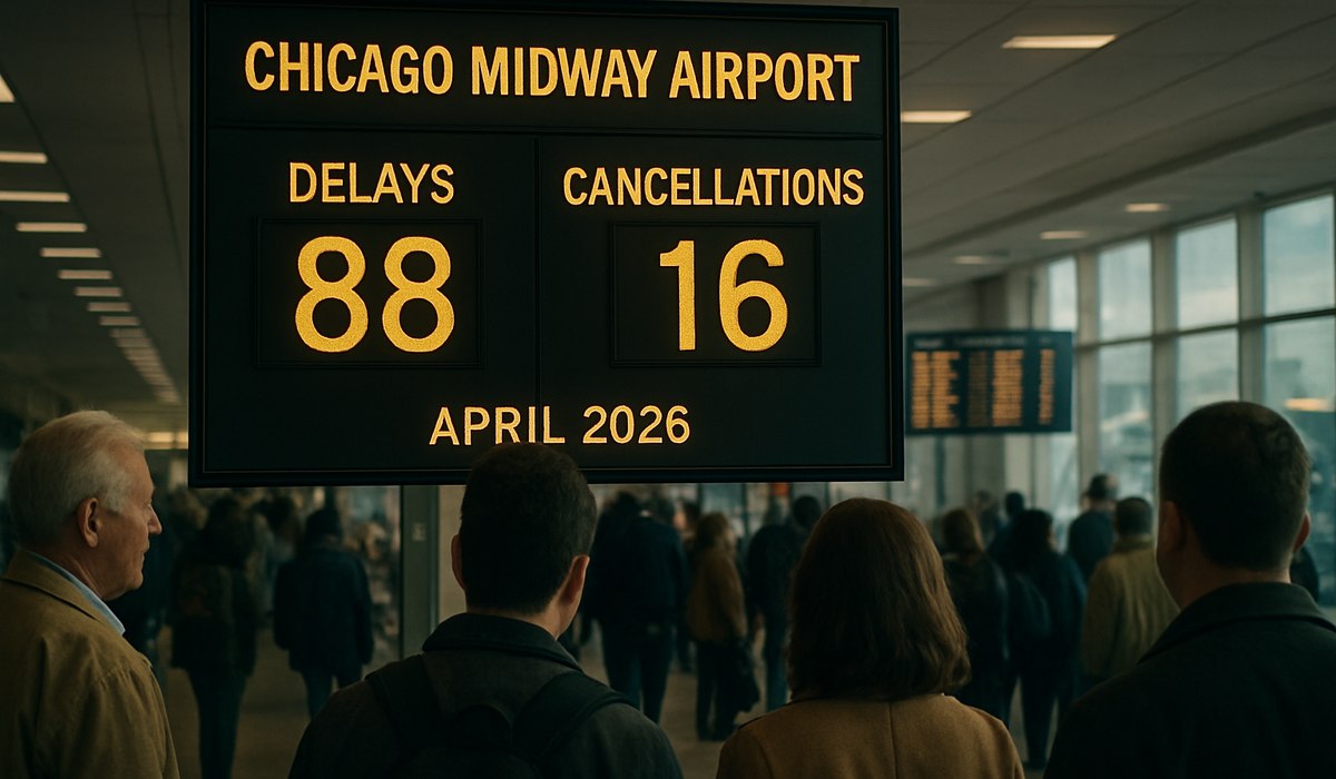 Chicago Midway International Airport terminal exterior with aircraft on tarmac