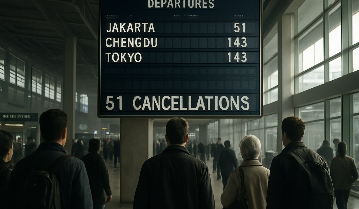 Jakarta Soekarno-Hatta International Airport terminal interior with passengers waiting