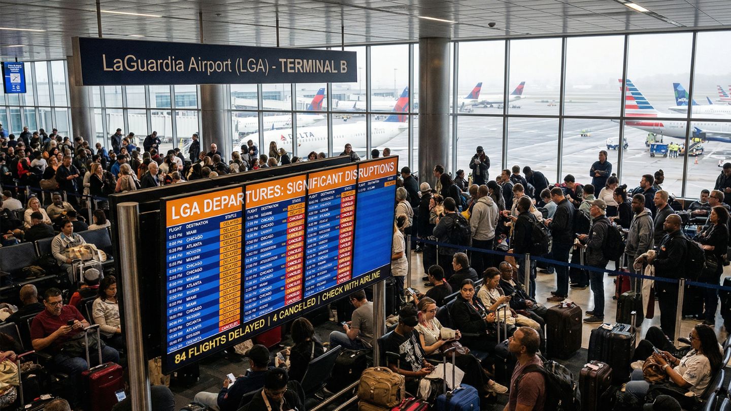 Passengers waiting at LaGuardia Airport