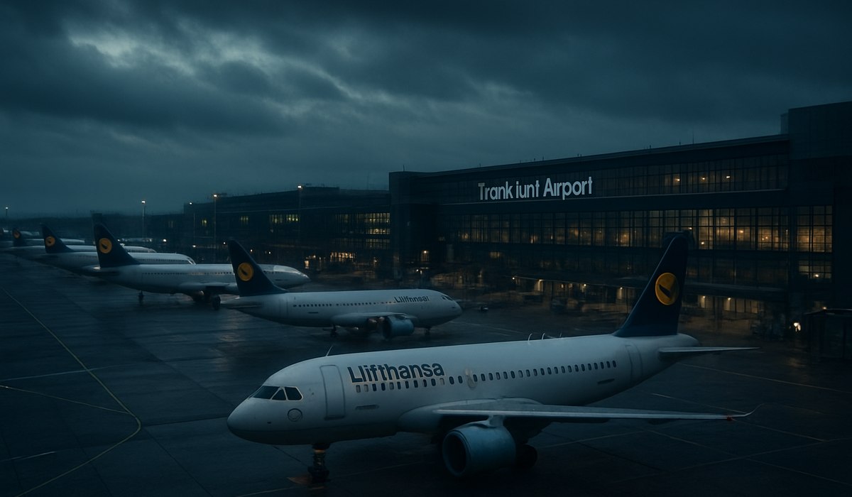 Lufthansa aircraft grounded at Frankfurt airport during April 2026 pilot strike action