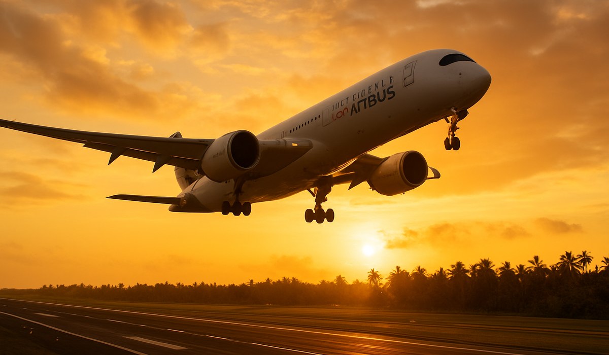 Malaysia Airlines Airbus A350-900 departing Kuala Lumpur International Airport at sunrise, 2026