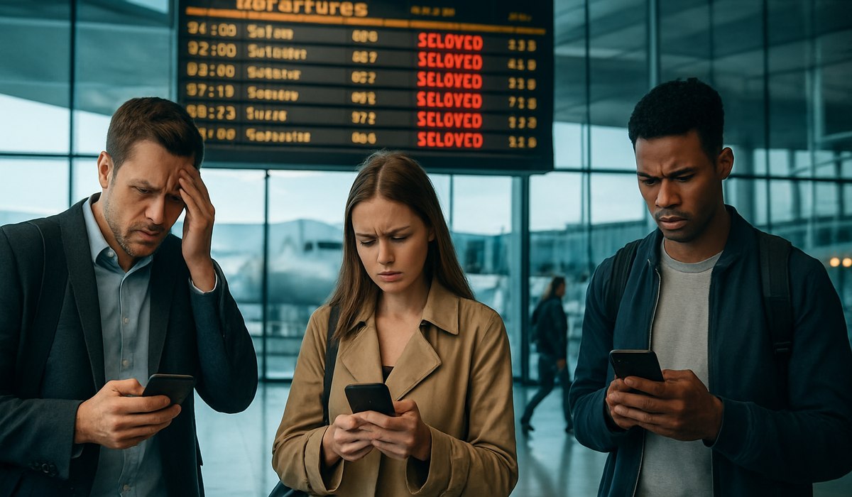 Aerial view of Frankfurt Airport with aircraft queued on tarmac during peak delays, April 2026