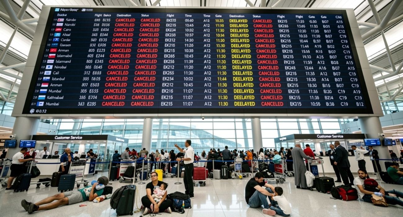 Emirates, FlyDubai, Air Arabia, Etihad and More Cancel 26 Flights Across UAE Airports — Major Disruptions to Nairobi, Cairo, Istanbul, Amman, Islamabad, Mumbai, Dammam, Kathmandu, Salalah, Addis Ababa, Male and Key Gulf Connections | Flight Cancellations, Travel Chaos, Aviation Updates