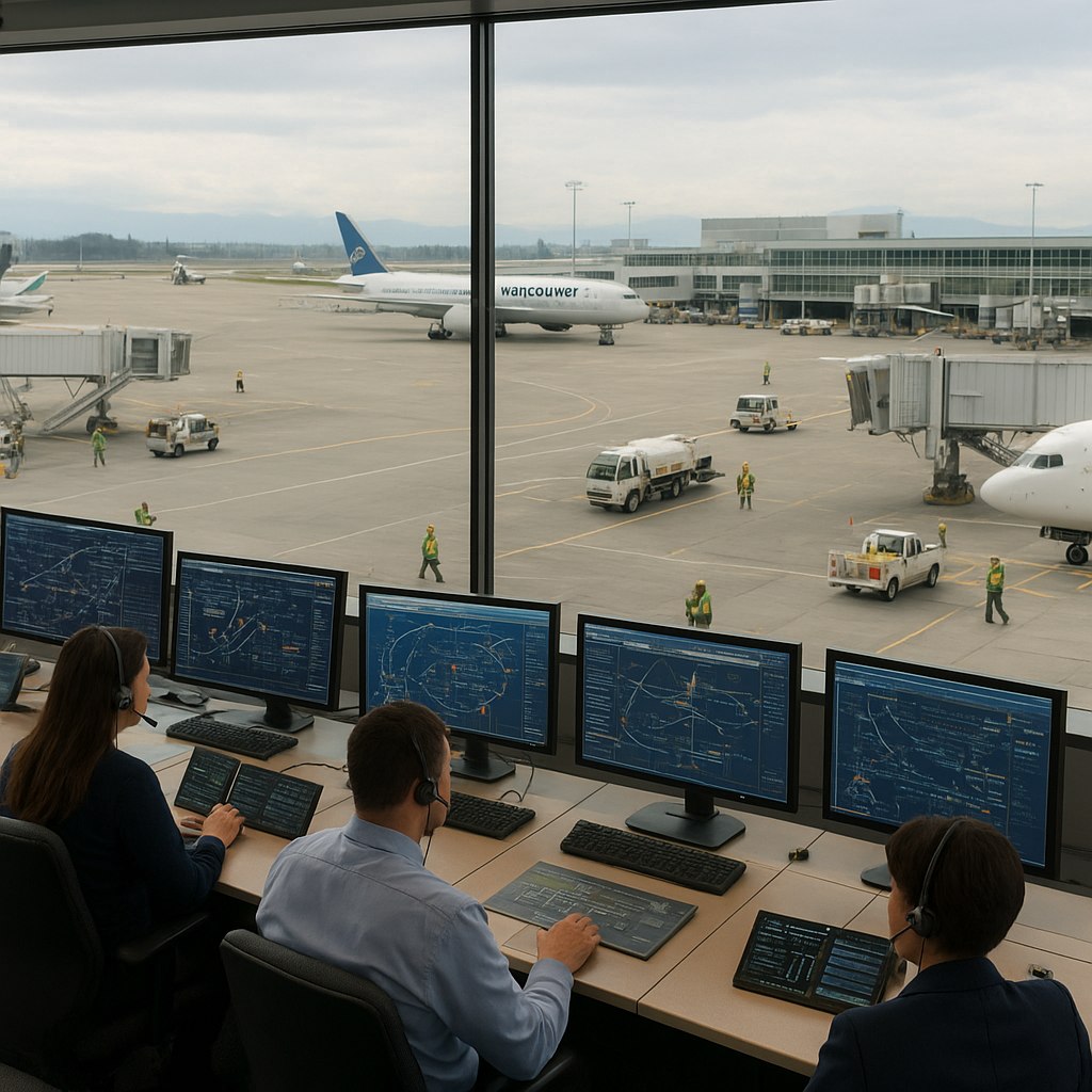 Airline operations and crew coordination at Vancouver International Airport during disruption event