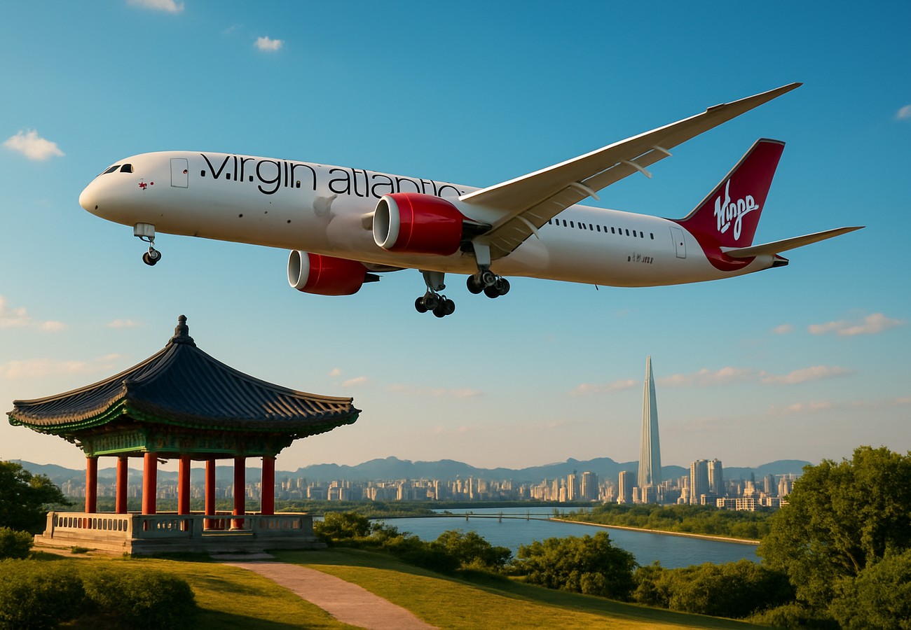 Virgin Atlantic Boeing 787-9 Dreamliner at Incheon International Airport, Seoul, with inaugural flight VS208 celebration
