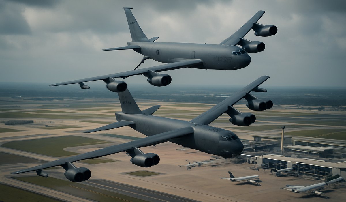 US Air Force Executes Extreme Aerial Maneuver: B-52 Bomber Performs 70-Degree Bank Turn While Mid-Flight Refueling