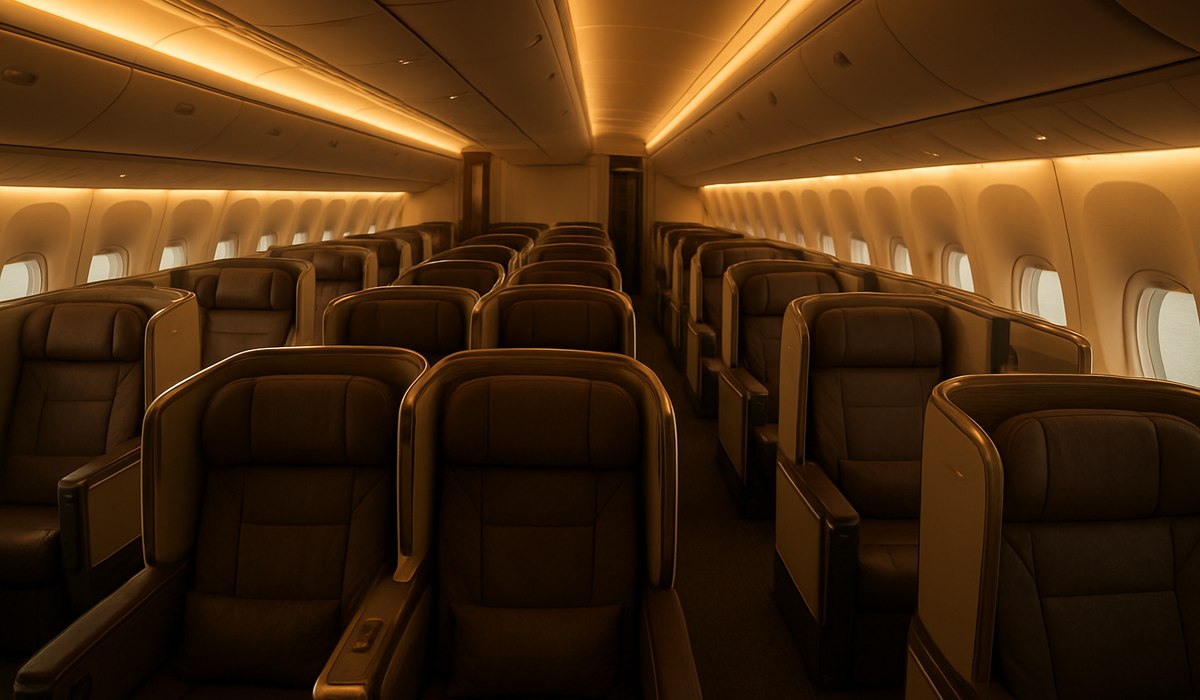 Lufthansa Airbus A380 business class cabin interior, 2026