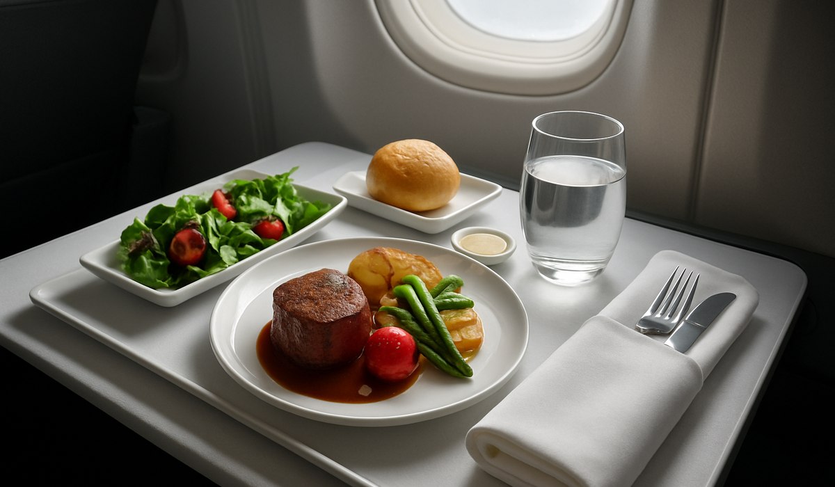 Encalm Skyplates inflight catering platform interface displayed on tablet in aircraft galley, 2026