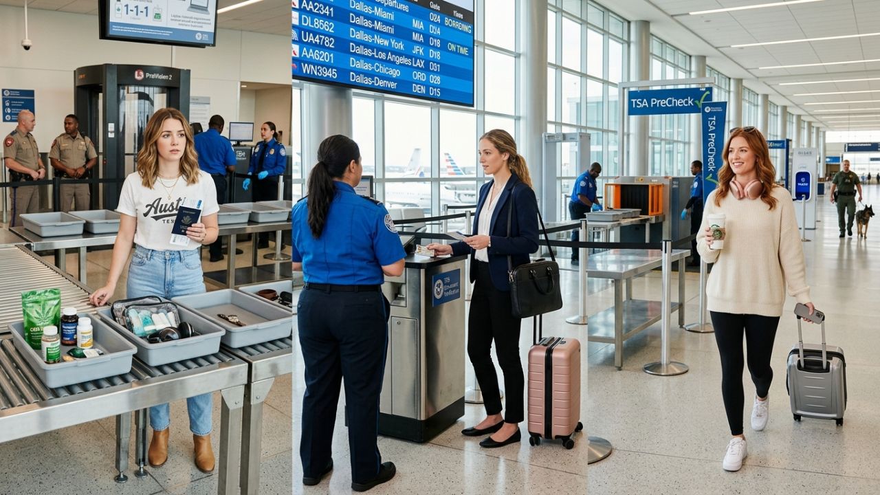 Passenger bag being checked at airport security with CBD and travel documents