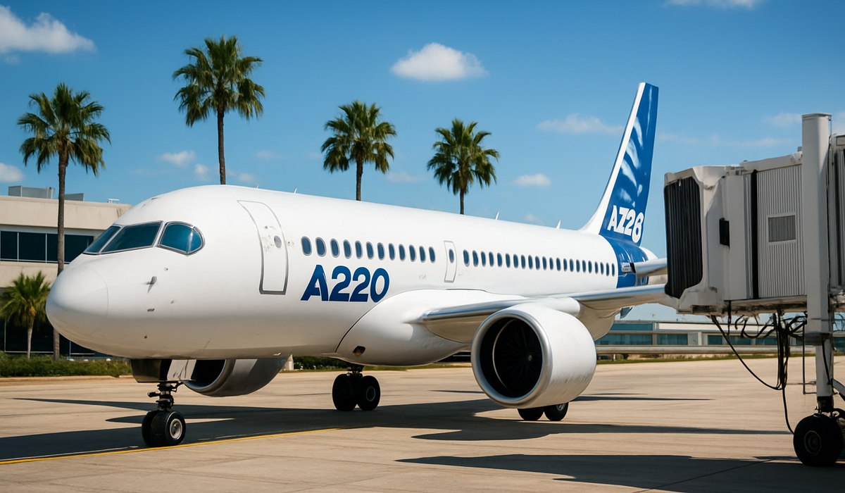 JetBlue Airbus A220 aircraft at Fort Lauderdale-Hollywood International Airport, May 2026