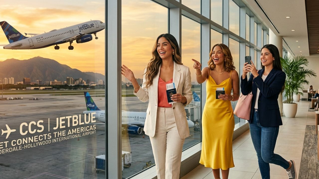 A JetBlue Airbus A320 preparing for departure at Fort Lauderdale-Hollywood International Airport, establishing a vital new air corridor to Caracas