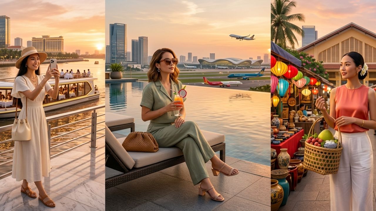 A highly advanced terminal at the new Long Thanh International Airport actively processing massive passenger volumes to bypass severe travel chaos in Southeast Asia
