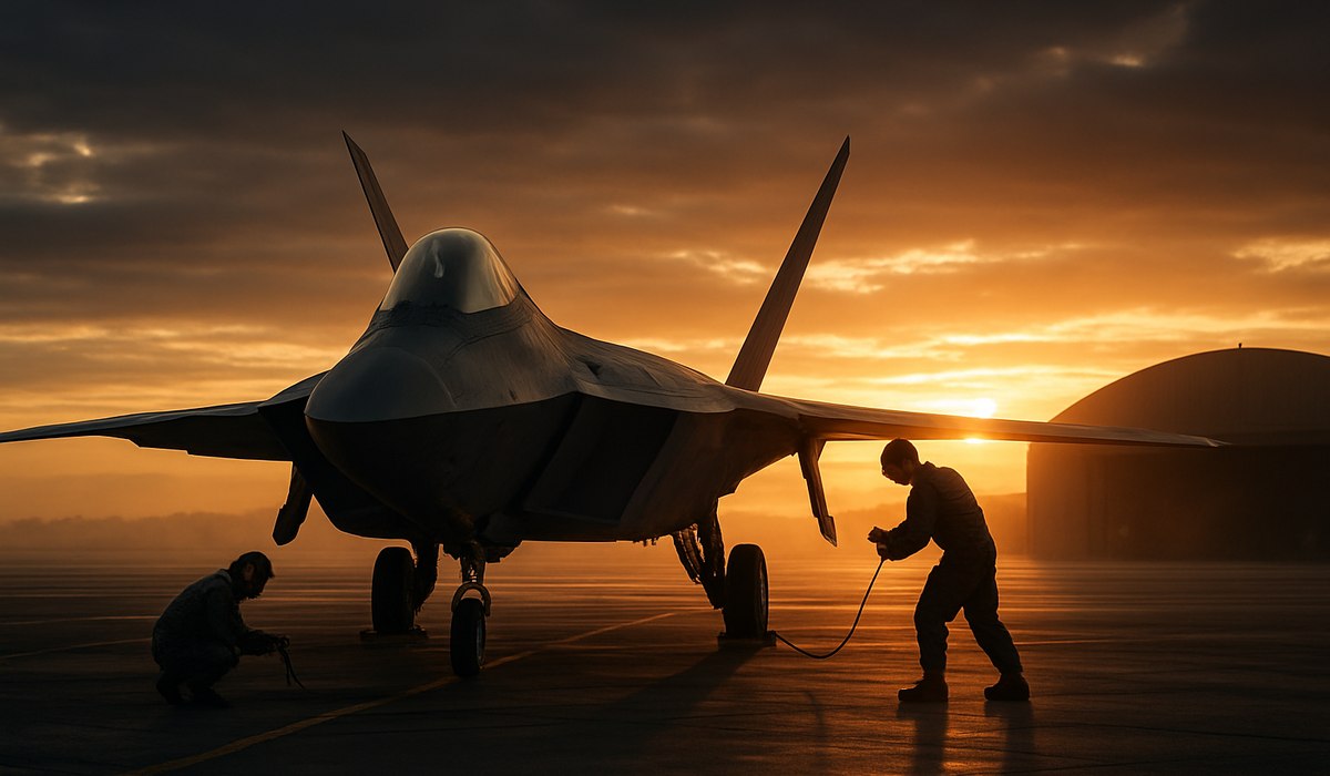 F-22 Raptor fighter jet undergoing maintenance at a U.S. Air Force facility, 2026