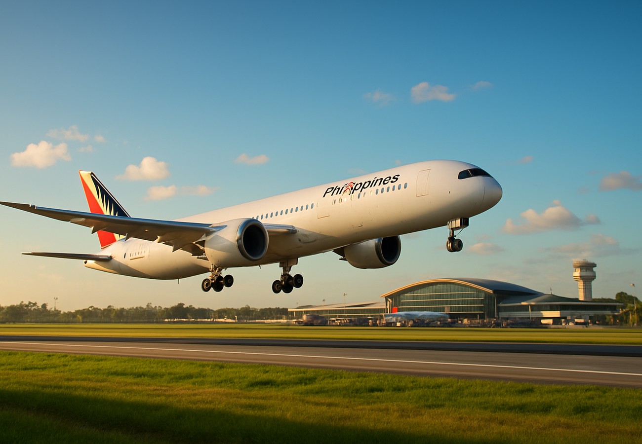 A sleek Philippine Airlines Airbus A350-900 soaring above the clouds during sunset, symbolizing the airline's upward financial trajectory and its successful navigation of the volatile 2026 global aviation market