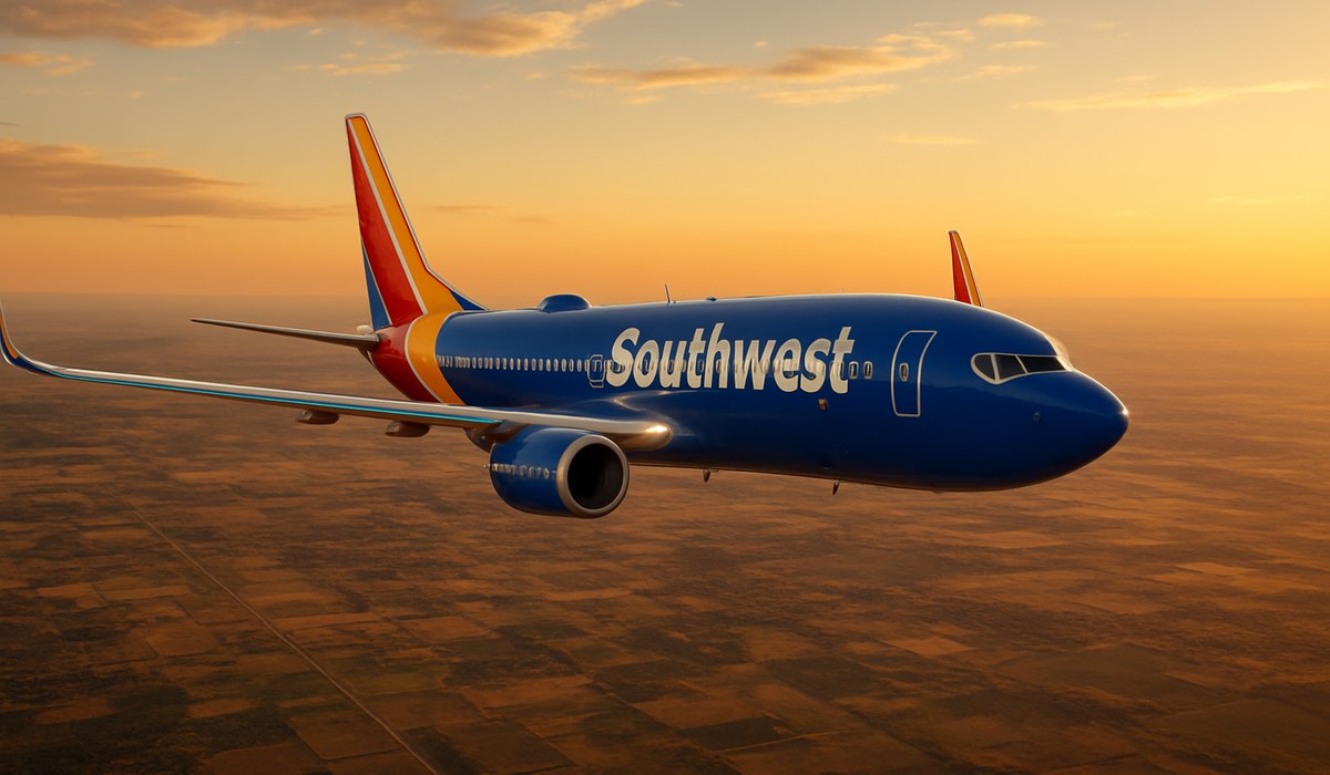 Southwest Airlines aircraft departing Boston Logan Airport, 2026