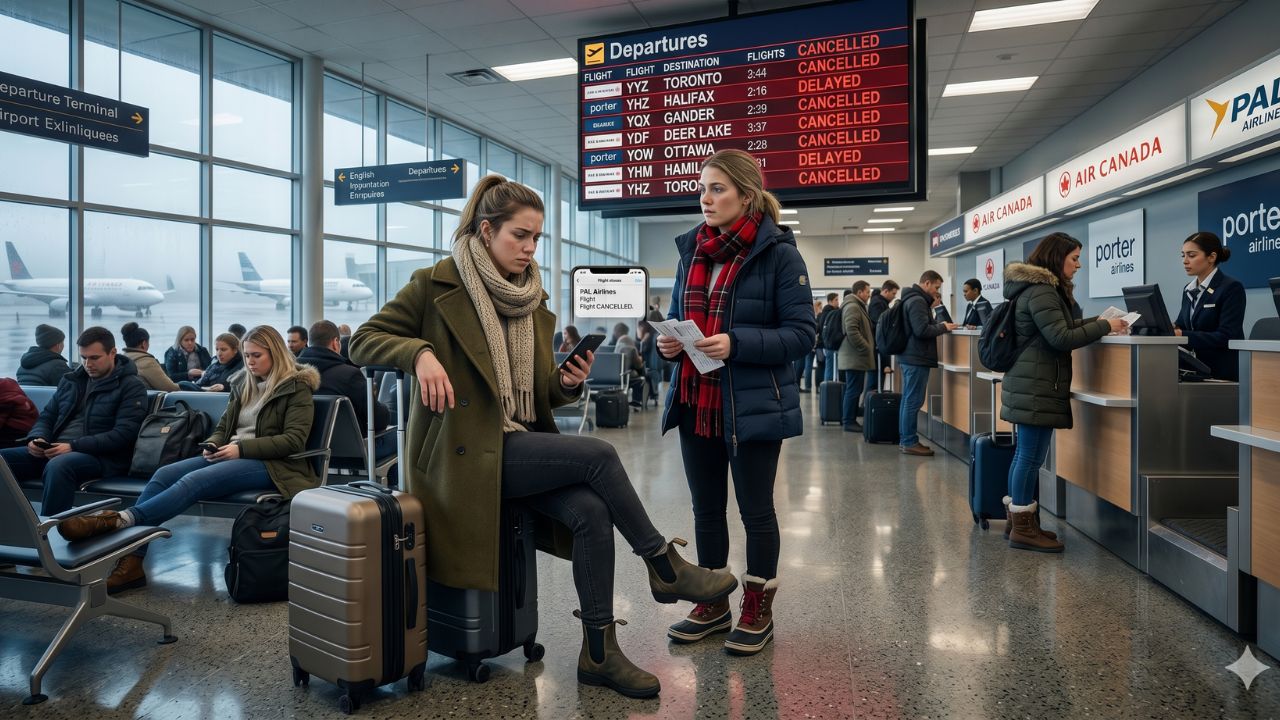 Stranded travelers face massive flight cancellations at St. John's International Airport in Canada.