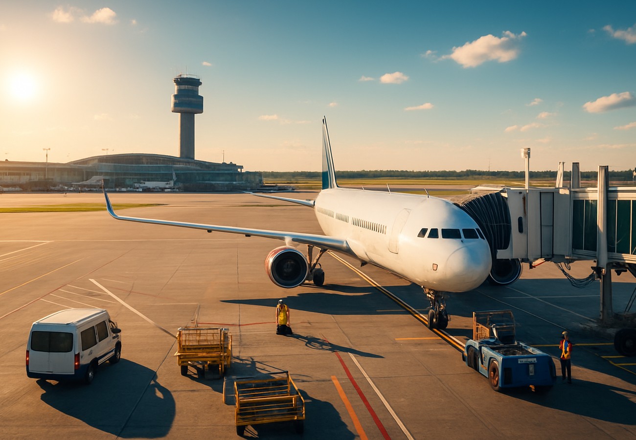 A heavy naval blockade in the Strait of Hormuz with military vessels and tankers, contrasted with frustrated travelers at a crowded Toronto Pearson International Airport terminal during a global oil shock