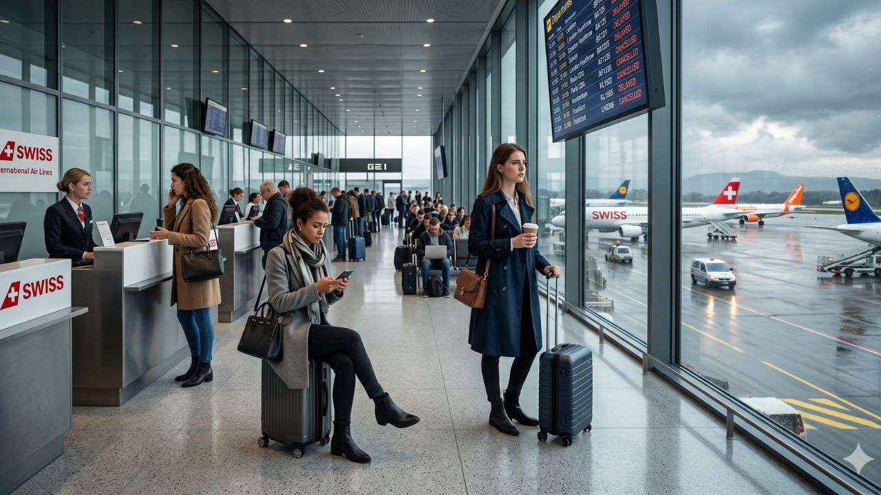 Stranded travelers face massive flight delays and travel chaos at Zurich and Geneva airports.