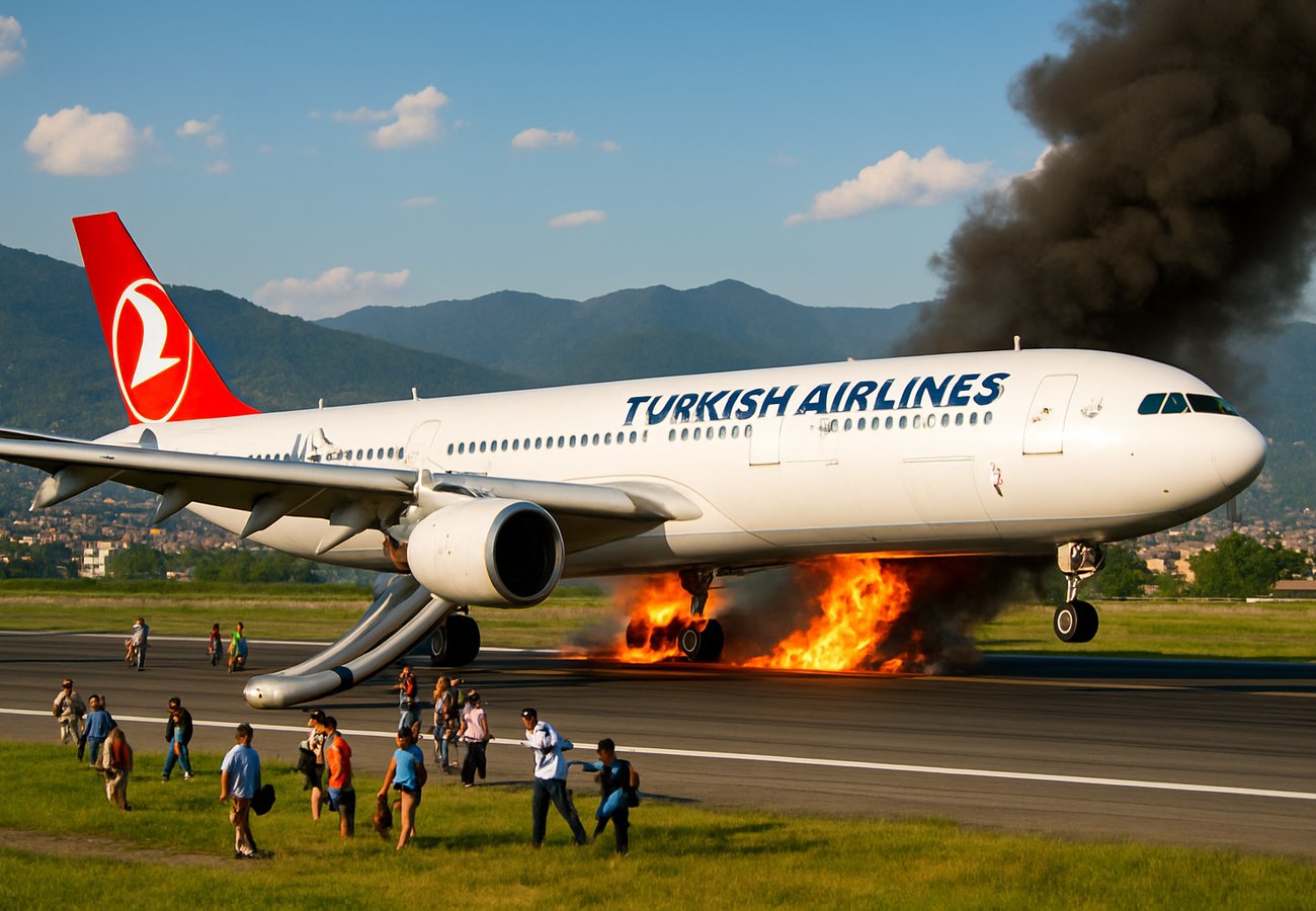 Turkish Airlines Airbus A330 Emergency Landing at Kathmandu: 288 Evacuated via Slides as Landing Gear Bursts into Flames at Tribhuvan Airport; Major Aviation News and Travel Chaos in Nepal