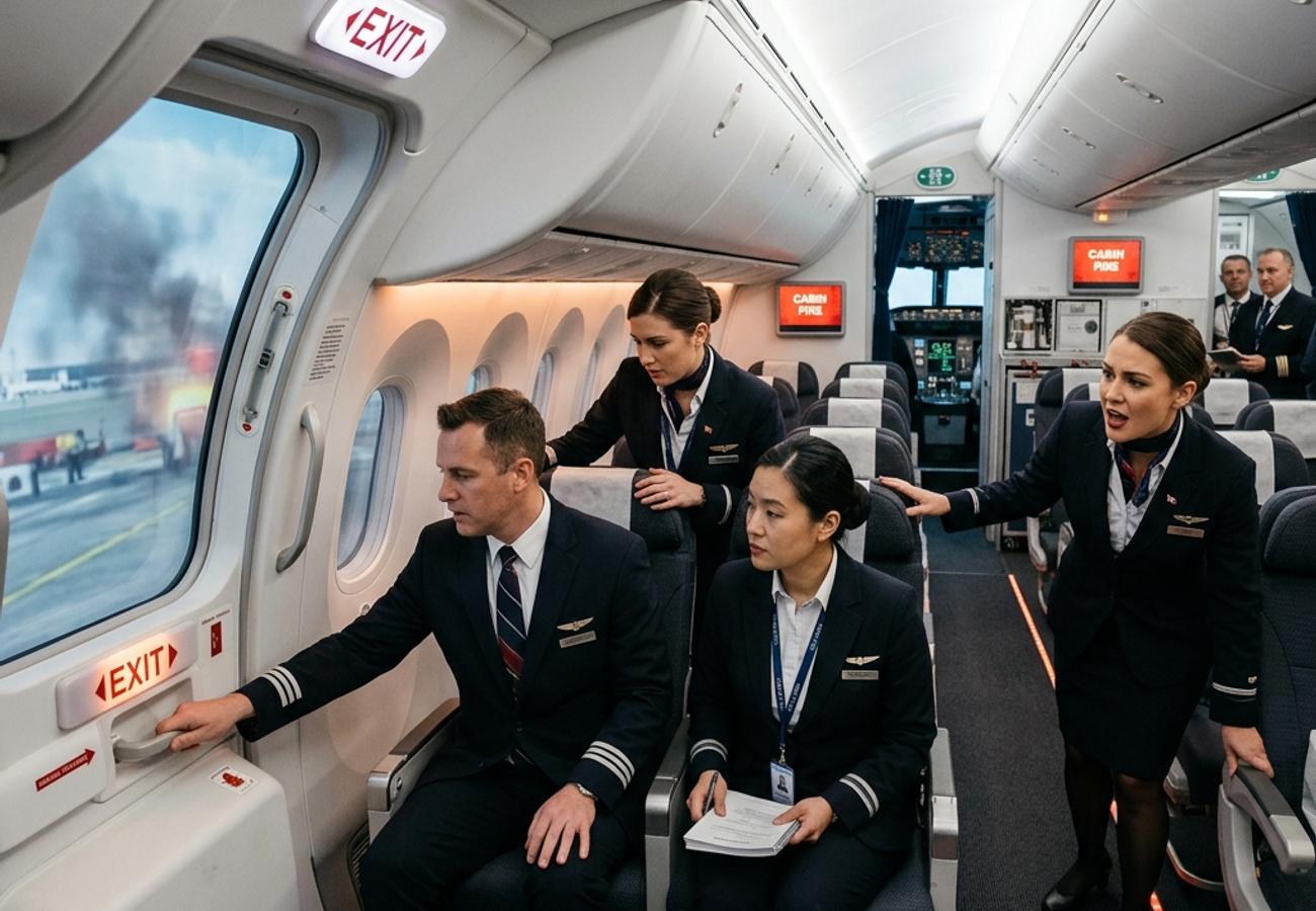 Emergency procedures training for airline crew during flight simulation