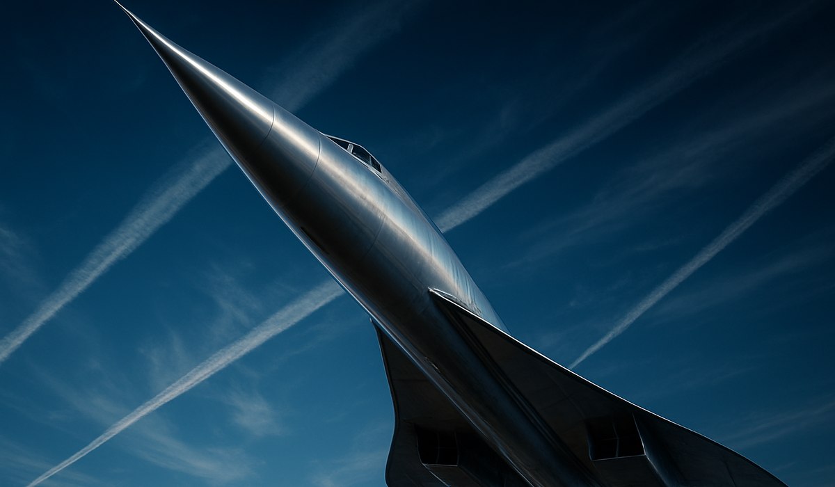 Sir Richard Branson at Virgin Atlantic headquarters, 2026, with supersonic aircraft concept art
