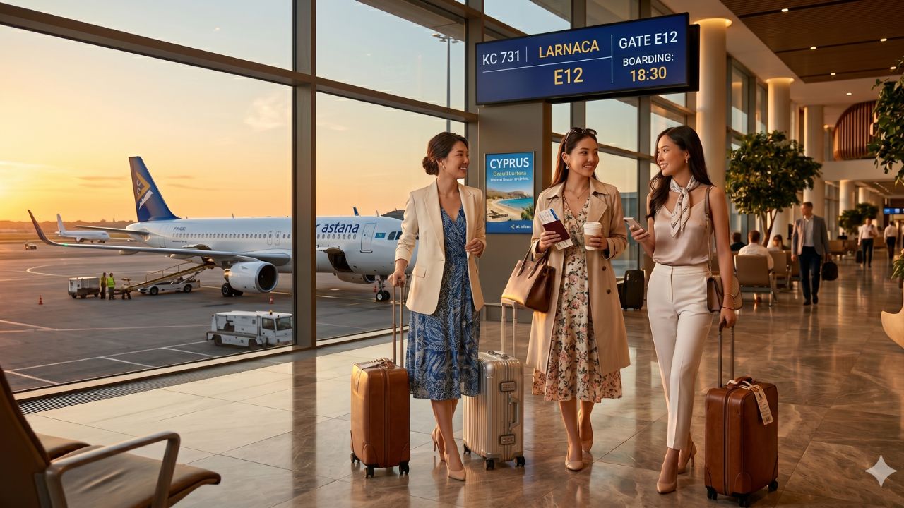 A highly advanced Air Astana Airbus A321LR aircraft soaring directly to Cyprus, engineered specifically to completely bypass international hub disruptions and travel chaos