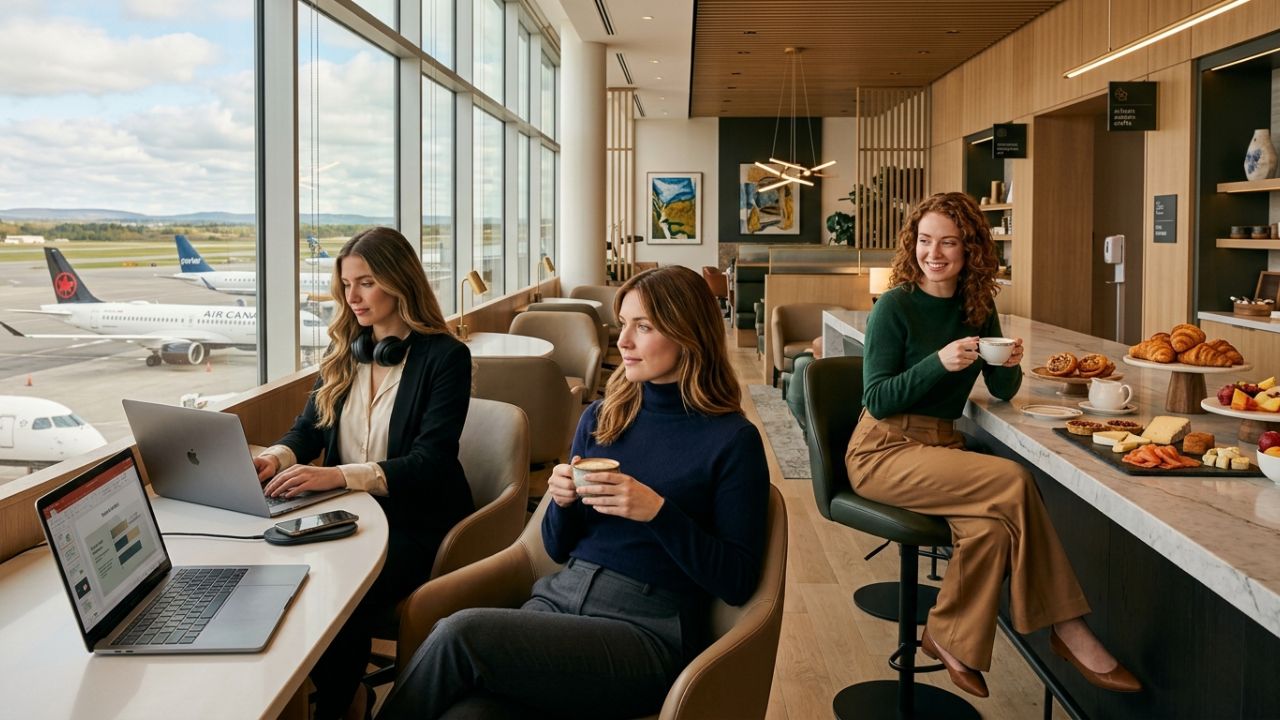 The luxurious new Air Canada Café at Québec City Jean Lesage International Airport, designed as an exclusive sanctuary against brutal terminal travel chaos and flight cancellations