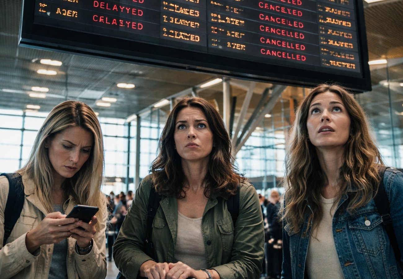 Adolfo Suárez Madrid–Barajas Airport terminal during operational disruption affecting Air Europa, Iberia, and Air Canada flights