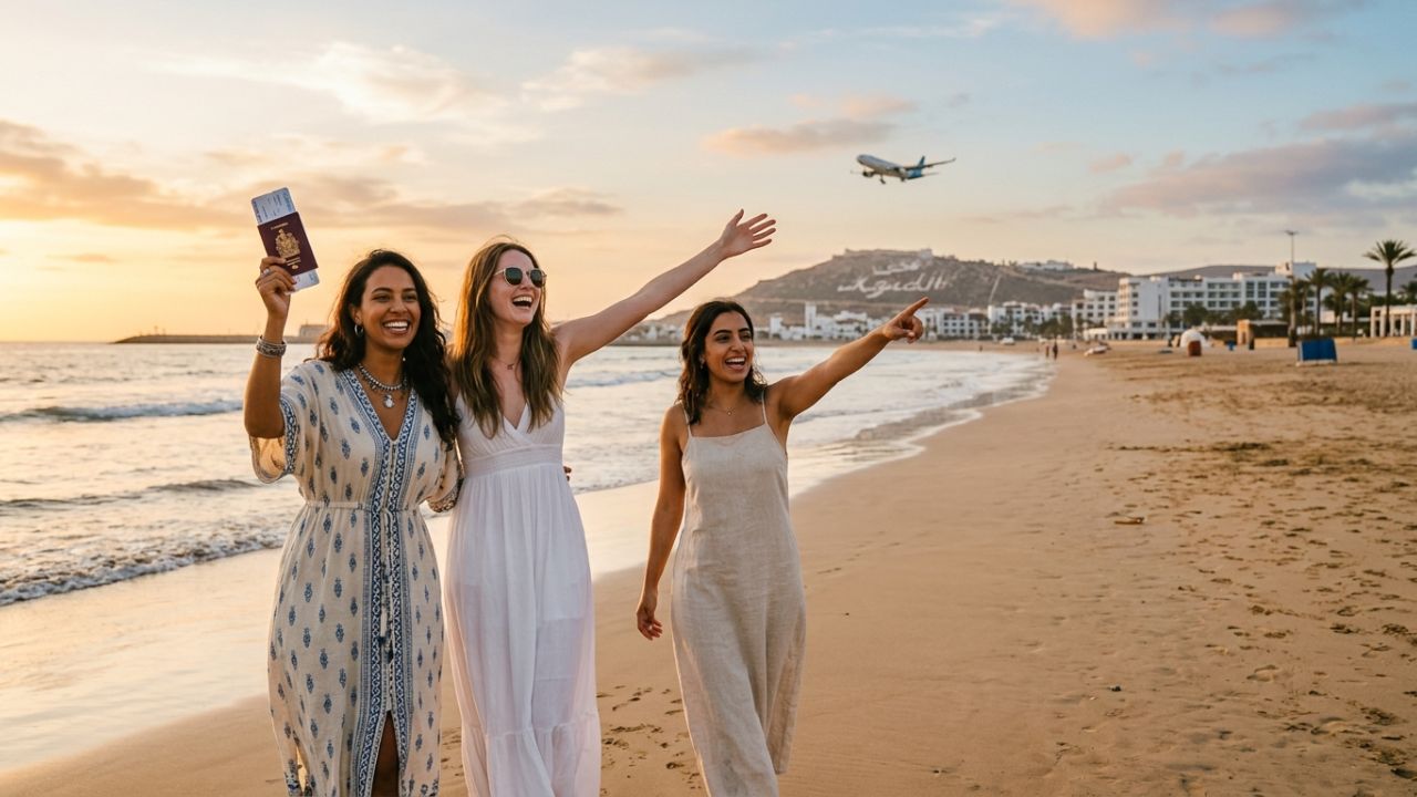 An Air Transat passenger jet touching down smoothly at Agadir Al Massira Airport in Morocco.