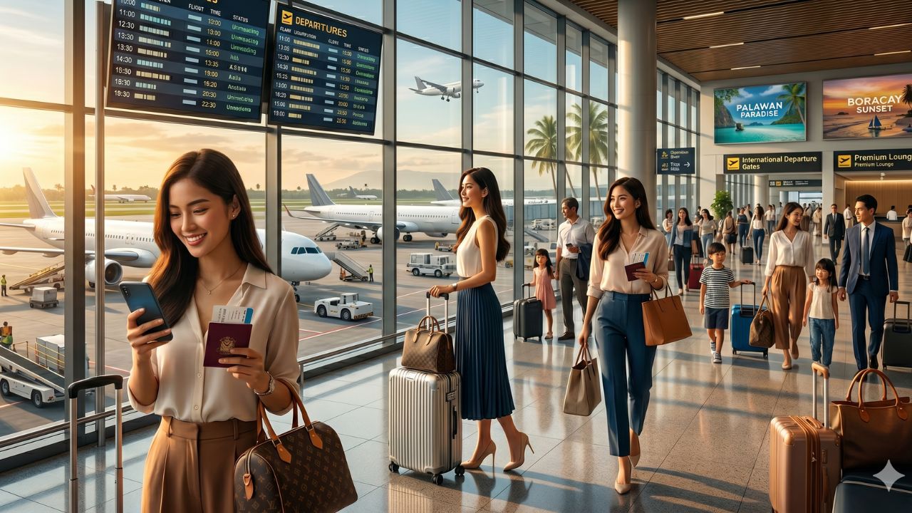 A highly dramatic scene capturing the massive AirAsia Philippines regulatory settlement, specifically designed to bypass terrifying international travel chaos and severe global airport disruptions