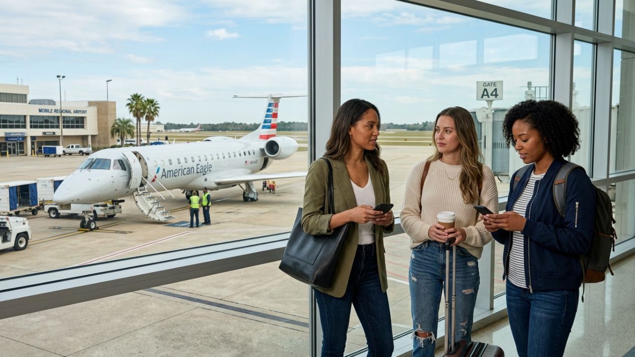An American Airlines Embraer ERJ-145 parked at a diversion airport, highlighting the operational disruption and travel chaos faced by passengers