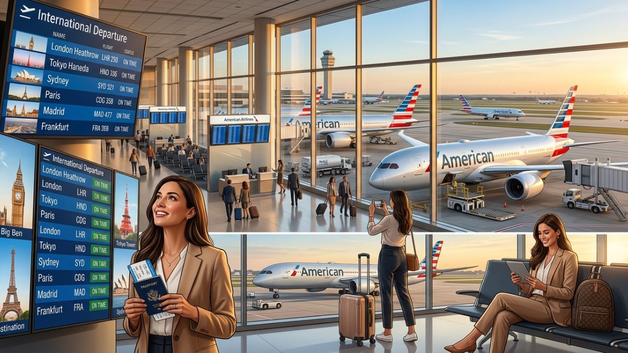 A highly dramatic scene capturing massive passenger relief as American Airlines aggressively deploys a massive new widebody fleet order with Airbus and Boeing, violently shielding travelers from terrifying travel chaos and disconnected airport disruptions