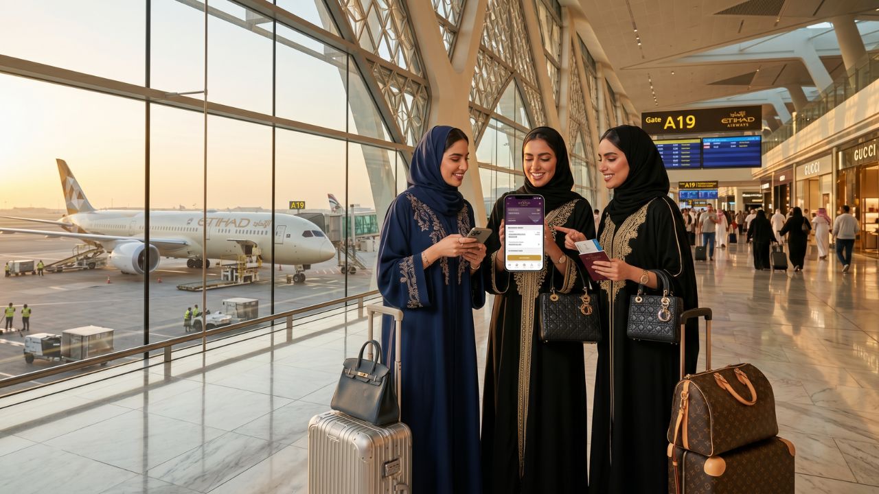 A premium Etihad Airways cabin, representing the luxury travel options now cut off from American Express cardholders seeking to bypass massive travel chaos and flight cancellations