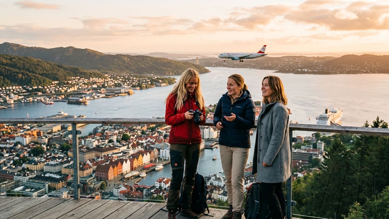 A highly dramatic scene capturing an Austrian Airlines Airbus A320 executing a rapid departure from the massive Vienna aviation fortress, representing a strategic deployment of an exclusive evasion corridor to Bergen designed to entirely bypass severe European travel chaos