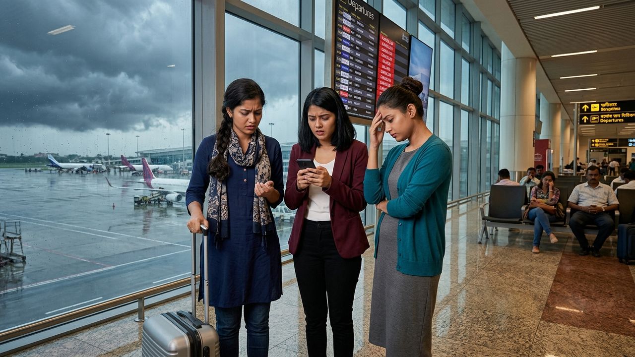 IndiGo Flight 6068 From Kolkata To Agartala Struck By Lightning At Netaji Subhas Chandra Bose International Airport Disrupting Travel Operations As Over 140 Passengers Face Sudden Power Failure And Emergency Aircraft Grounding During Severe Thunderstorm