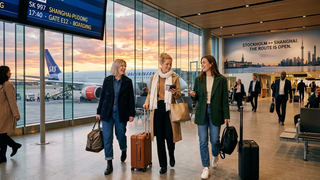 A China Eastern Airlines wide-body aircraft at Stockholm Arlanda, offering Nordic travelers a direct route to Shanghai that entirely bypasses European travel chaos