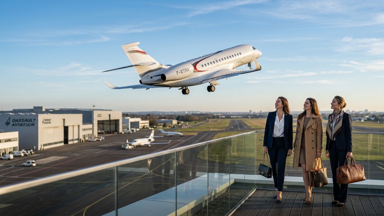 The Dassault Aviation Falcon 10X executing its first flight over France, symbolizing the ultimate private aviation bypass against commercial travel chaos