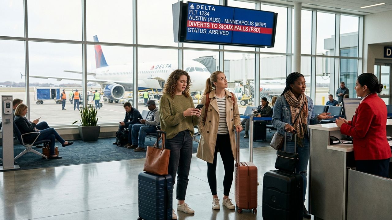 Bypassing Travel Chaos: Delta Airlines Flight DAL1242 Diverts to Sioux Falls, Stranding Minneapolis-Bound Passengers in Mid-Air Route Change: Airline News