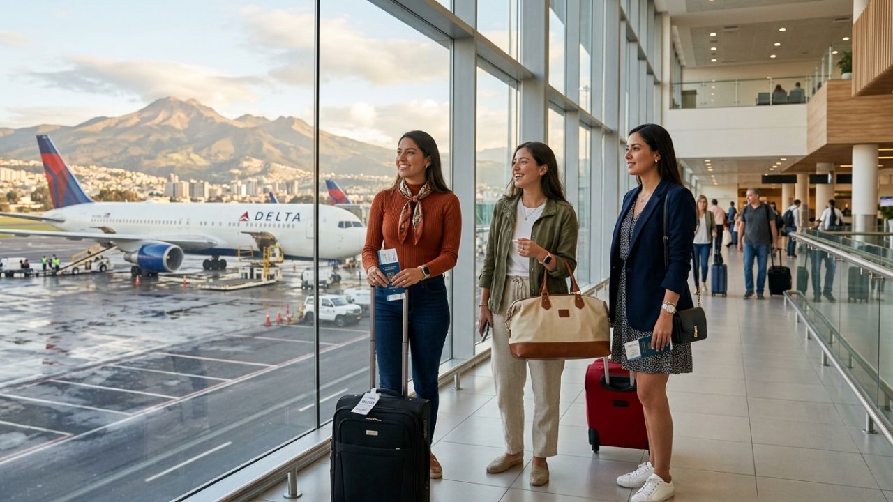 A Delta Air Lines Boeing 767-300 departing Quito for Atlanta, symbolizing 20 years of stable connectivity bypassing Latin American travel chaos