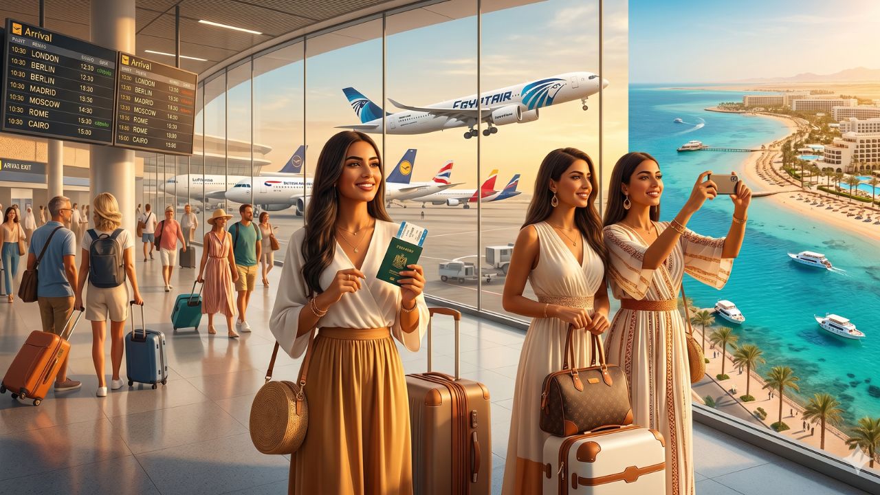 A highly dramatic scene capturing Egyptian aviation authorities aggressively executing a massive airline incentive program to combat severe international travel chaos and secure European flight connections