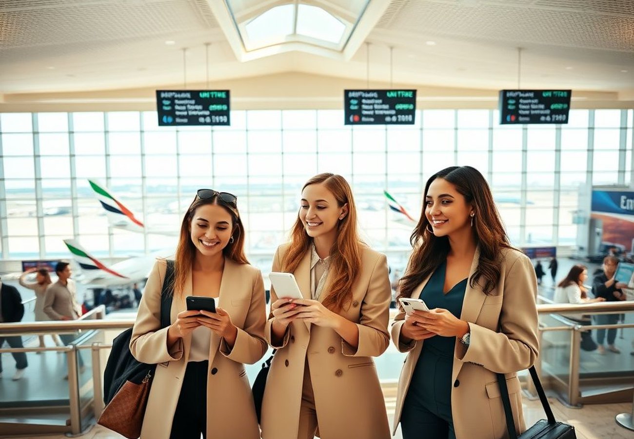 Emirates aircraft on tarmac with travel insurance concept overlay