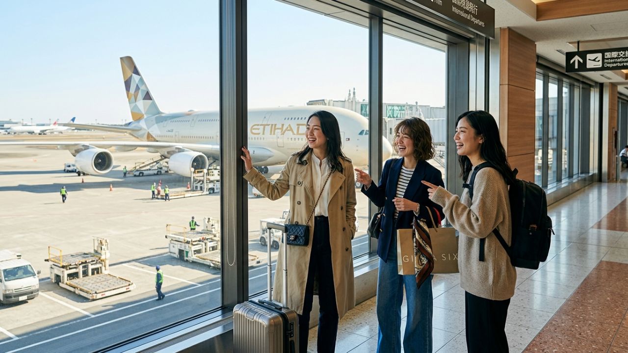 Etihad Airways Airbus A380 at Tokyo Narita airport