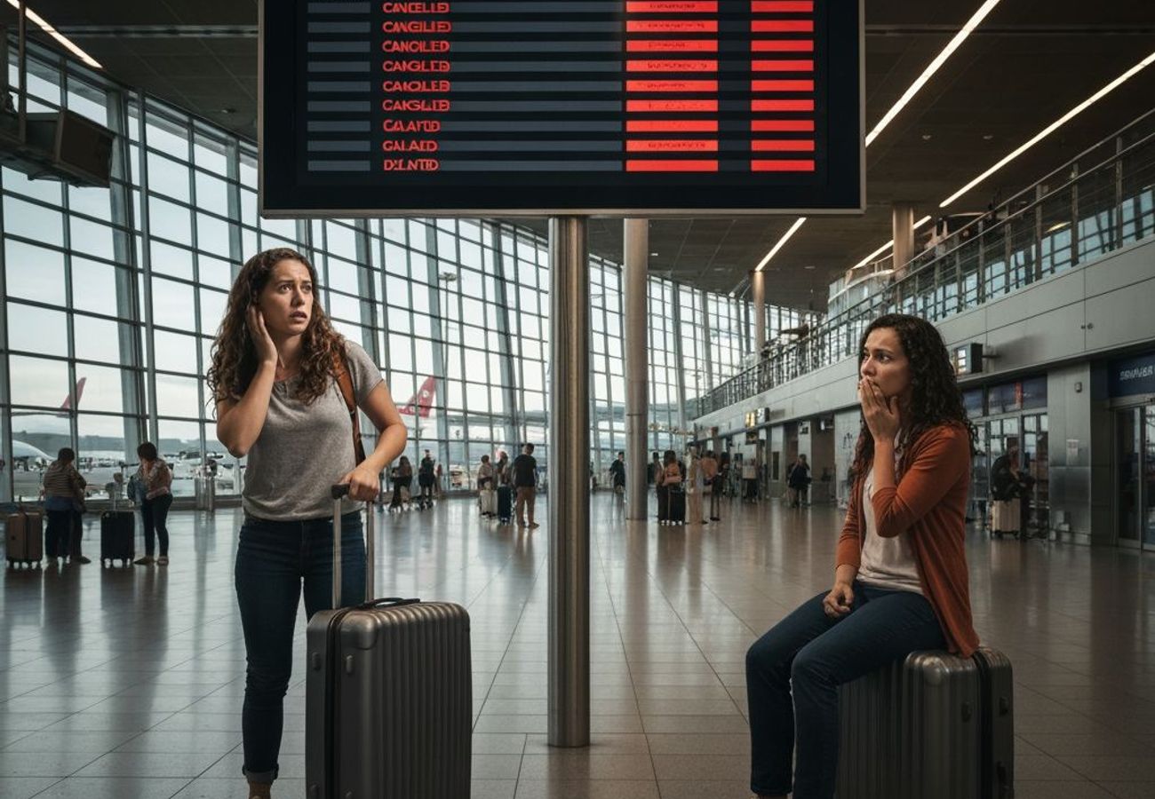 Passengers waiting at Jorge Newbery Airport following Flybondi flight cancellations and delays in Buenos Aires
