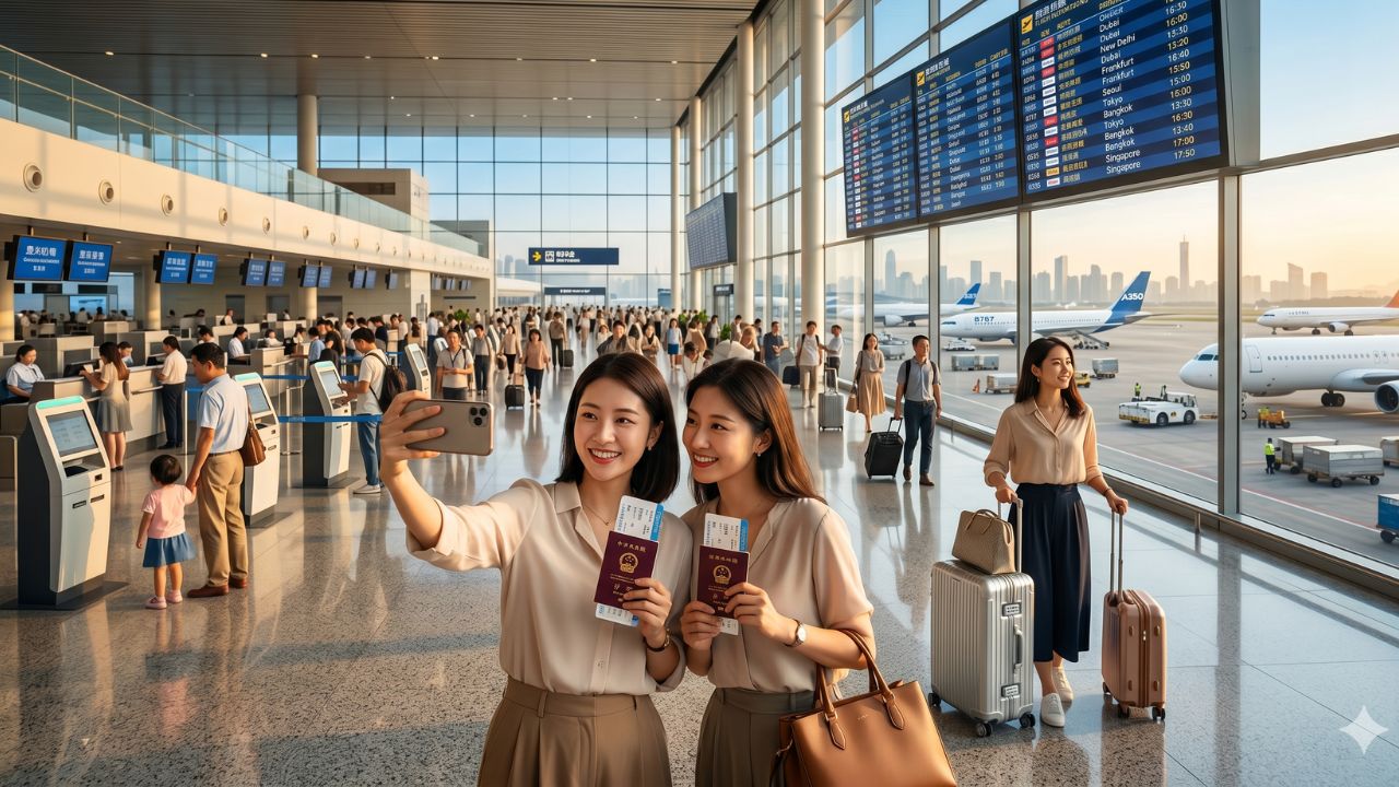 A highly dramatic scene capturing the massive global airline fuel cost reductions, specifically designed to bypass terrifying international travel chaos and severe global airport disruptions