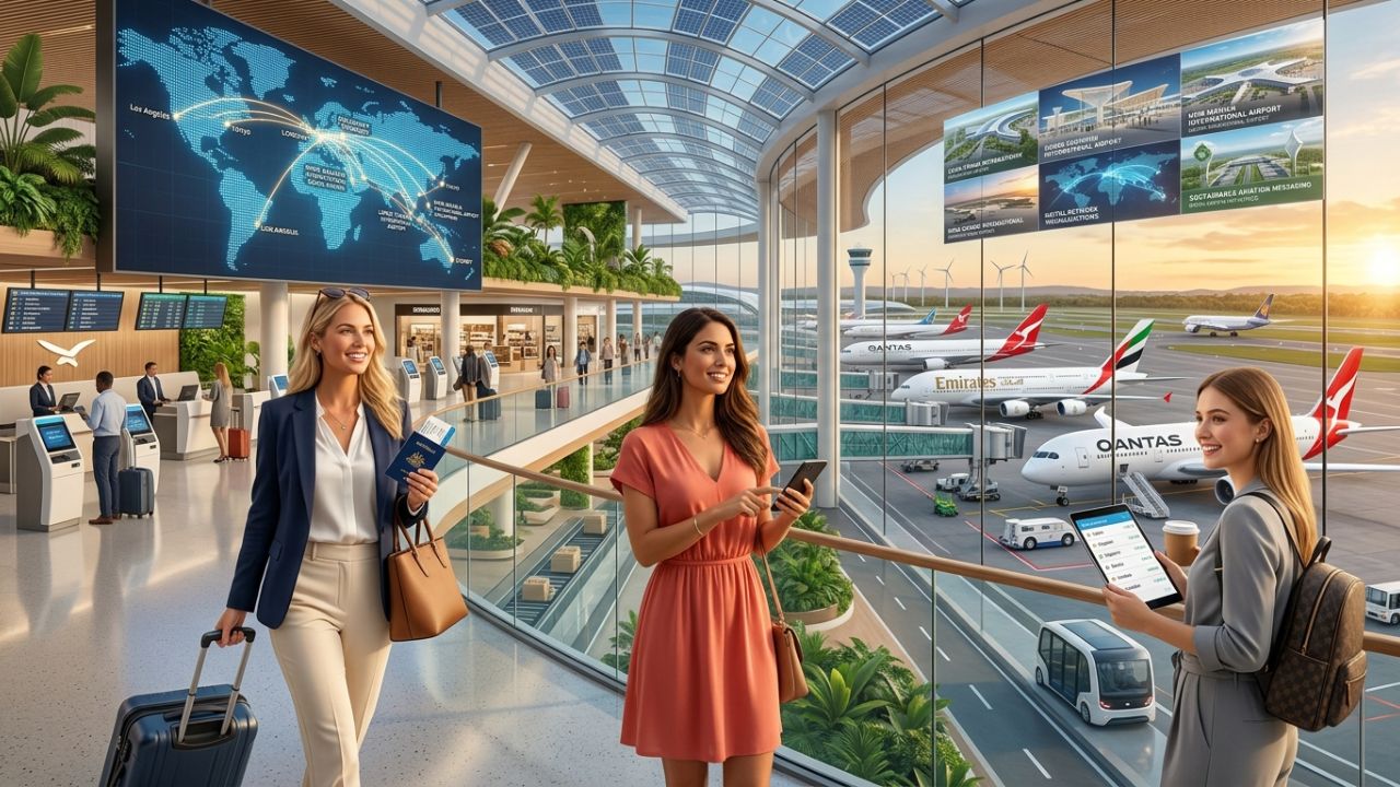A highly dramatic scene capturing massive passenger relief as international aviation authorities aggressively deploy massive new mega-airports globally, violently shielding travelers from terrifying flight cancellations and disconnected airport disruptions